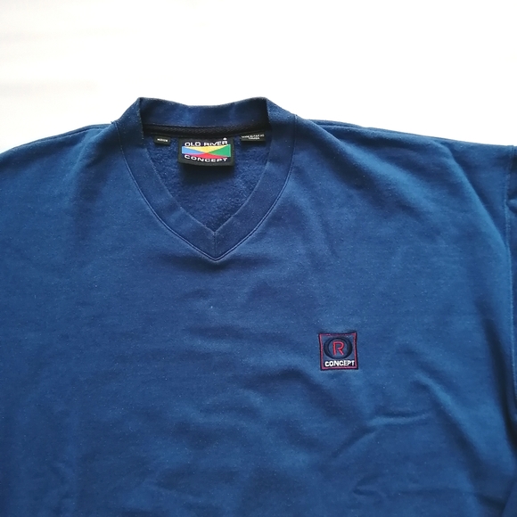 Old River Concept Vintage Blue V-Neck Sweater Medium - Picture 2 of 9